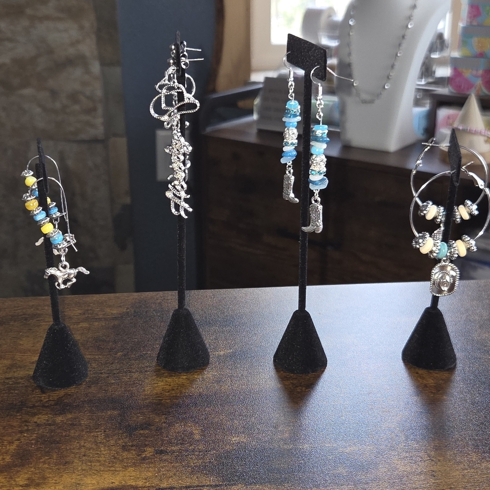 Earrings Handmade 4 Pair Set Western Theme